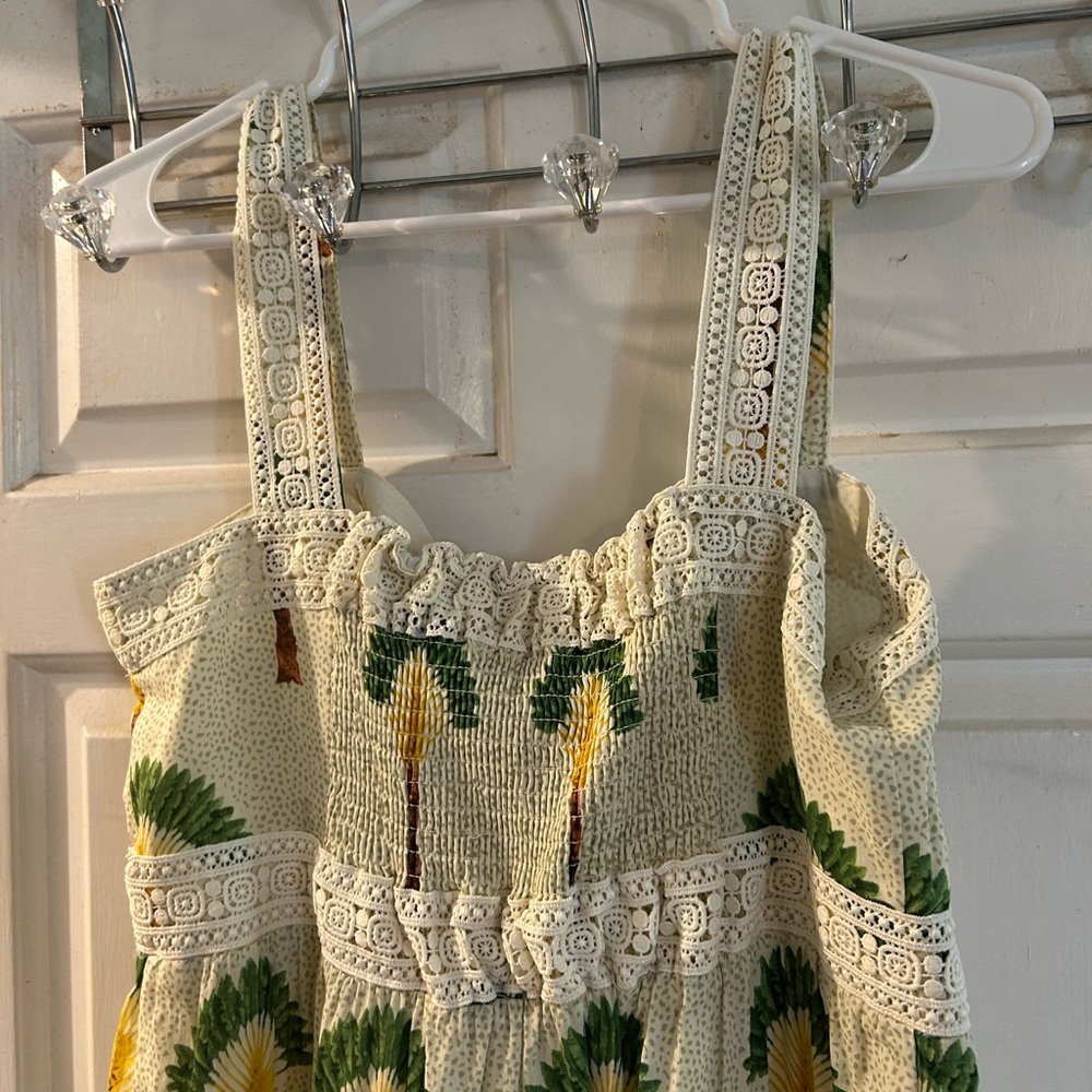 Calypso St. Barth Cream Maxi Dress with Green and Yellow Palm Print - Picture 4 of 4